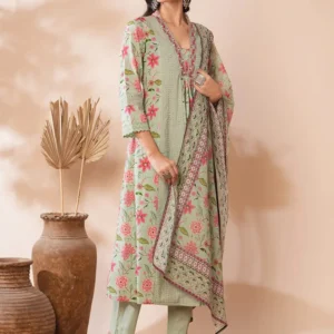 Green Floral Print Ethnic Costume