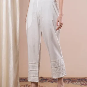 White Cotton Linen Straight Pants